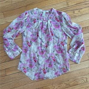 Diane Von Furstenberg pink floral silk semisheer blouse 6